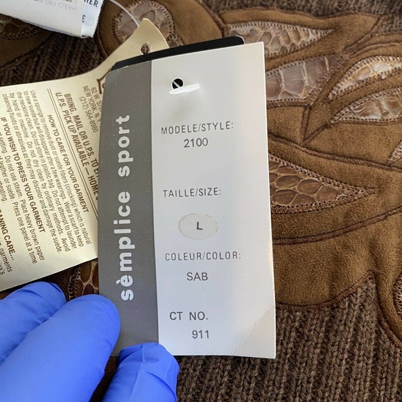 Vintage Semplice Sport Pure Wool Suede/leather Trimming Sweater Size Large - Picture 6 of 9